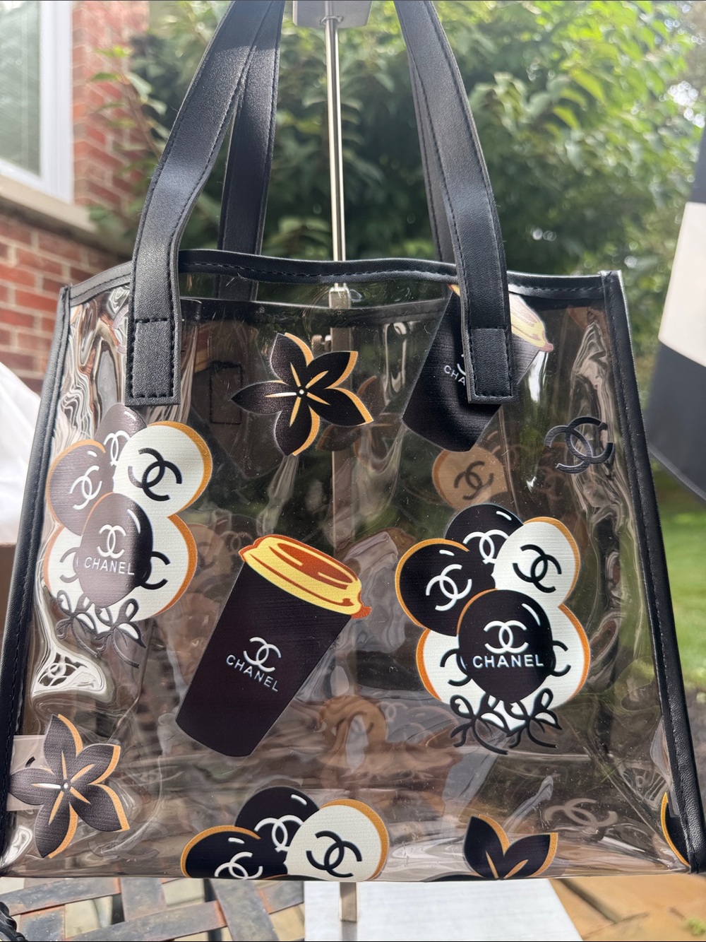 Tote  Clear Tote with Brown and tan Floral Accents